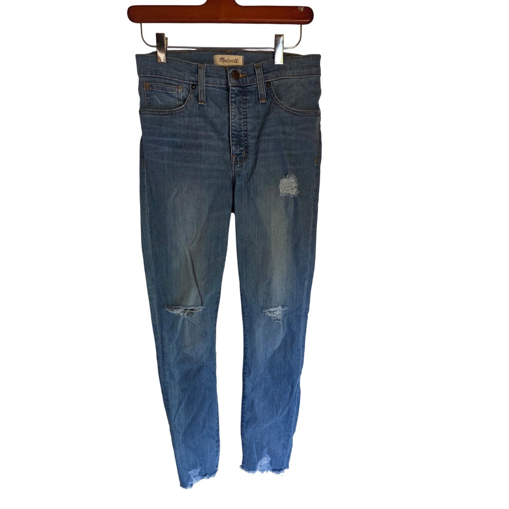 Madewell 9 High-Rise Skinny Jeans Distressed Raw Hem Blue Denim Size 27